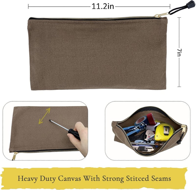 TENGYES Heavy Duty Canvas Tool Bag Organizer – 7 Pack Zipper Utility Pouches in Assorted Colors (12.5″ x 7″) – Multipurpose Storage for Tools, Craft Supplies, Electronics, Travel, Home & Workshop - Image 4